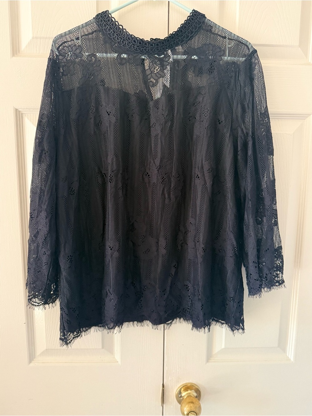 NY Collection Black Lace Long-Sleeve Tunic Top